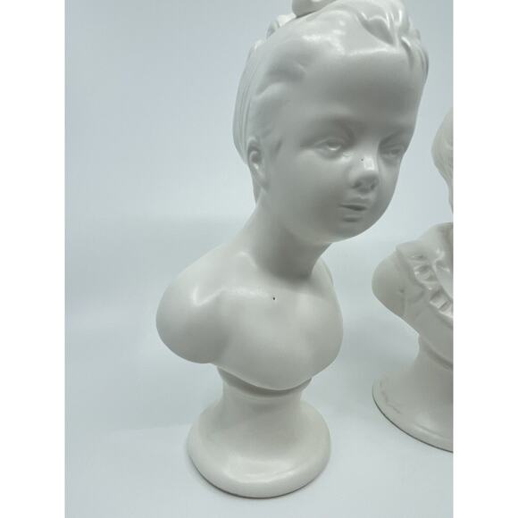 National Potteries Co Pair Statues Girl Boy Bust Japan Set of 2 Napco - Picture 4 of 12